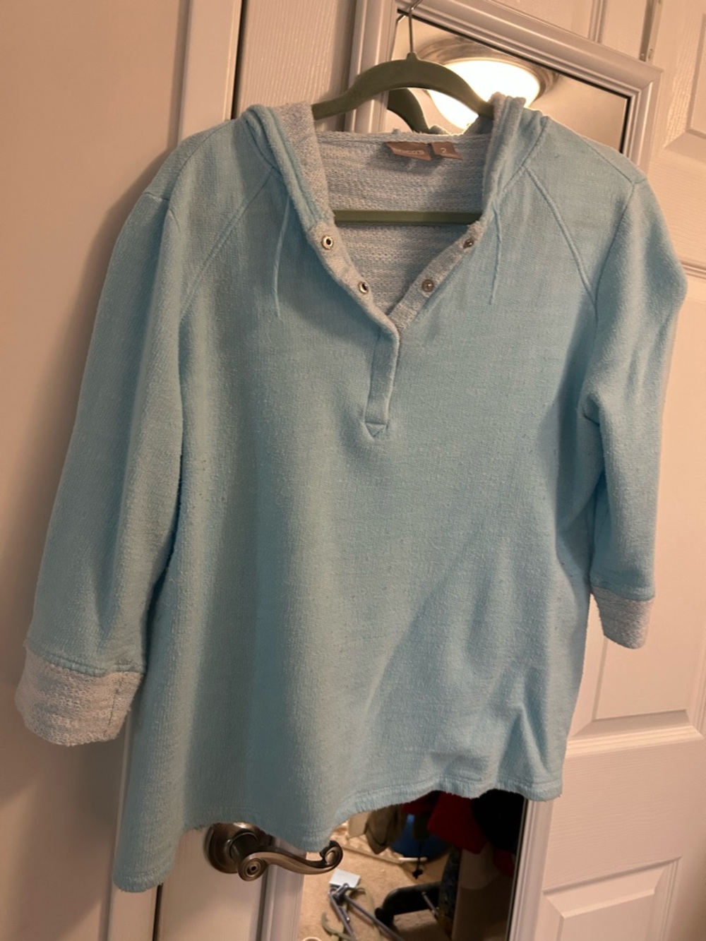 Chico's Light Blue Hooded Pullover Sweatshirt